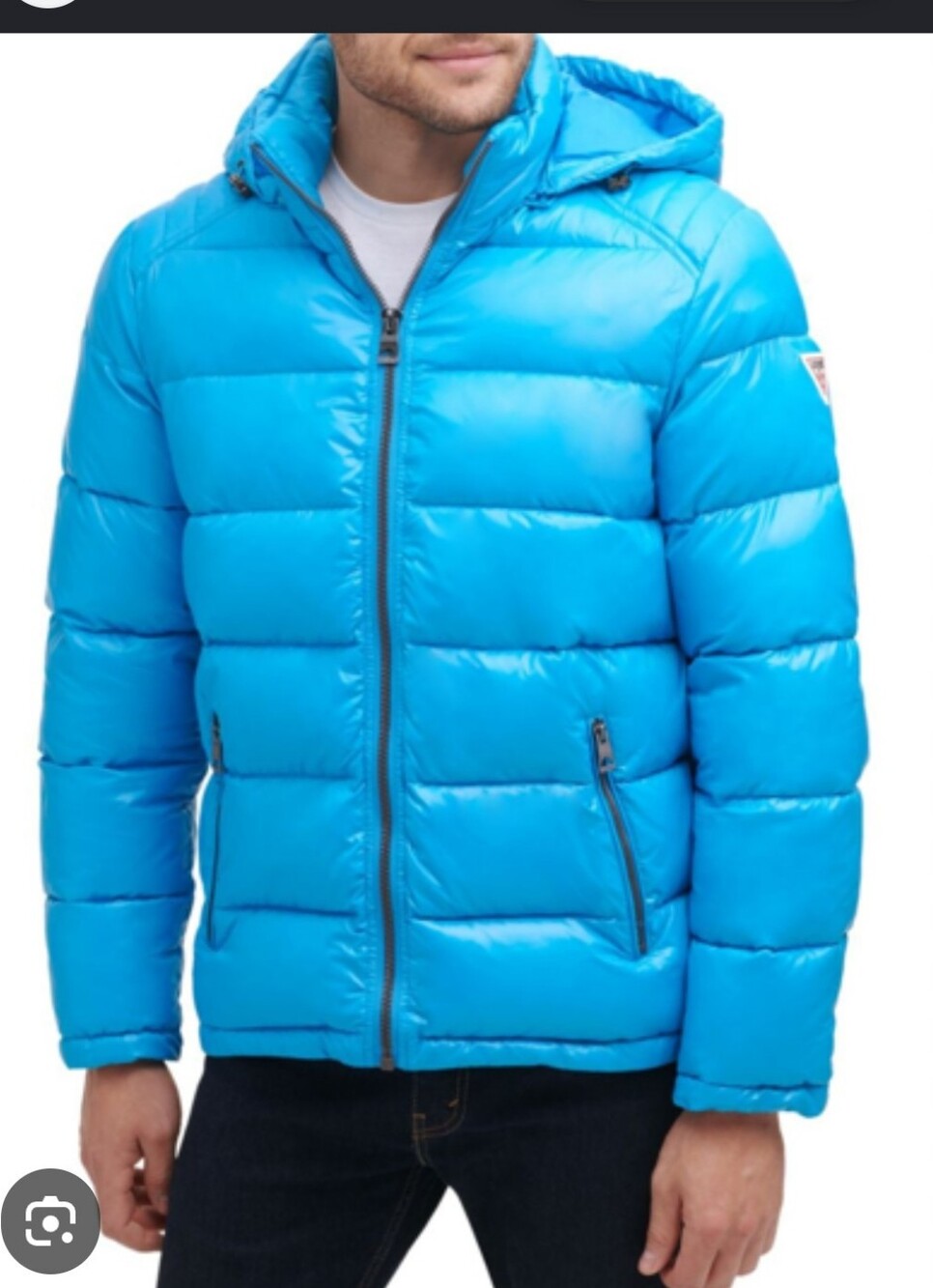 GUESS Men’s Quilted Zip-Up Puffer Jacket - Bright Blue